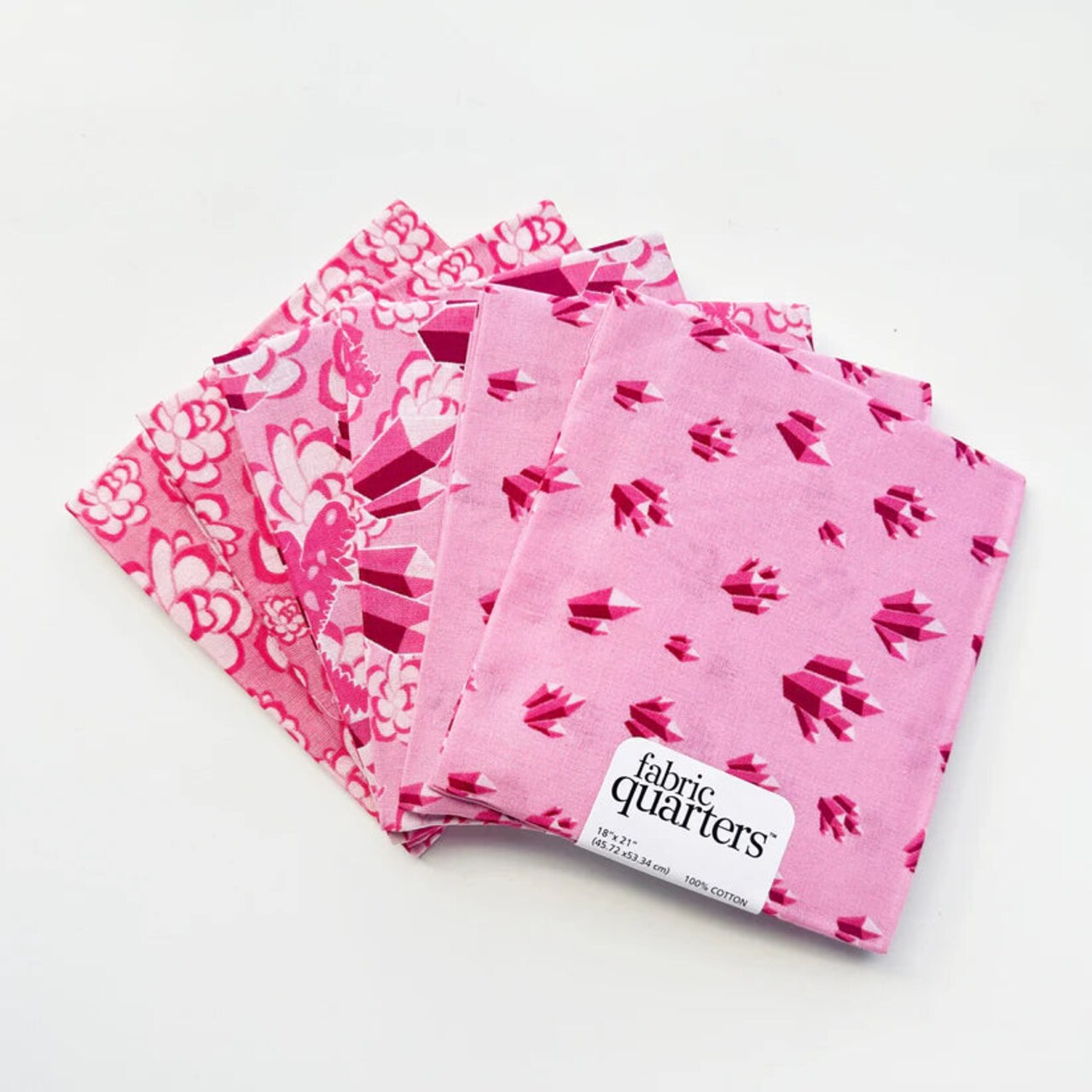 Paintbrush Studio 6 Fat Quarters - 3 Prints x 2 of Each Pink Floral Geode 100% Cotton Fabri-Quilt